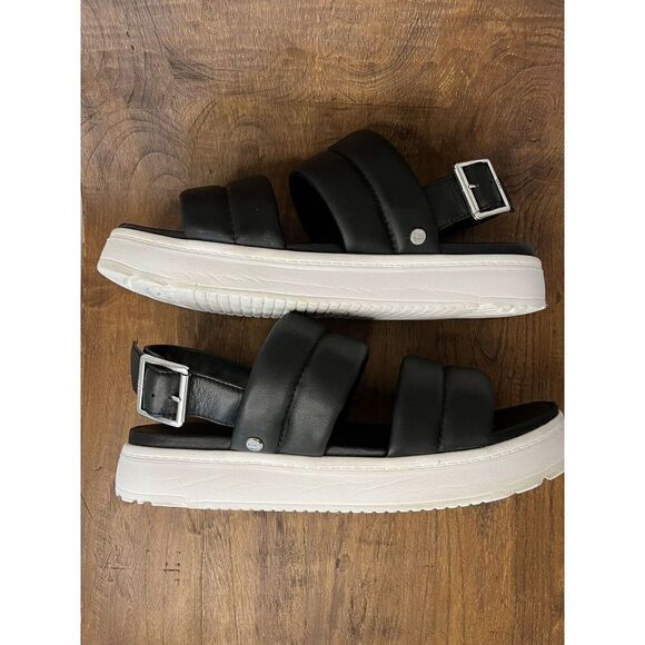 Ugg Zayne Sling Back Platform Sandal Black Leather Upper White Platform Lady 8.5 - Picture 10 of 12